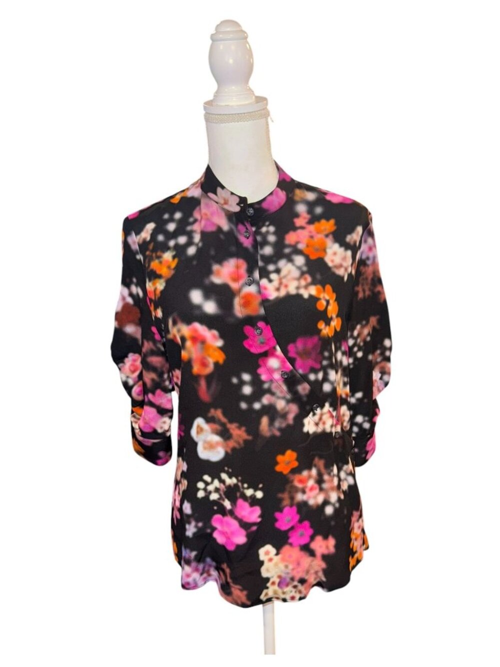 Altuzarra Womens Black Floral Silk Button-Up Blouse Size 38 Made In Italy